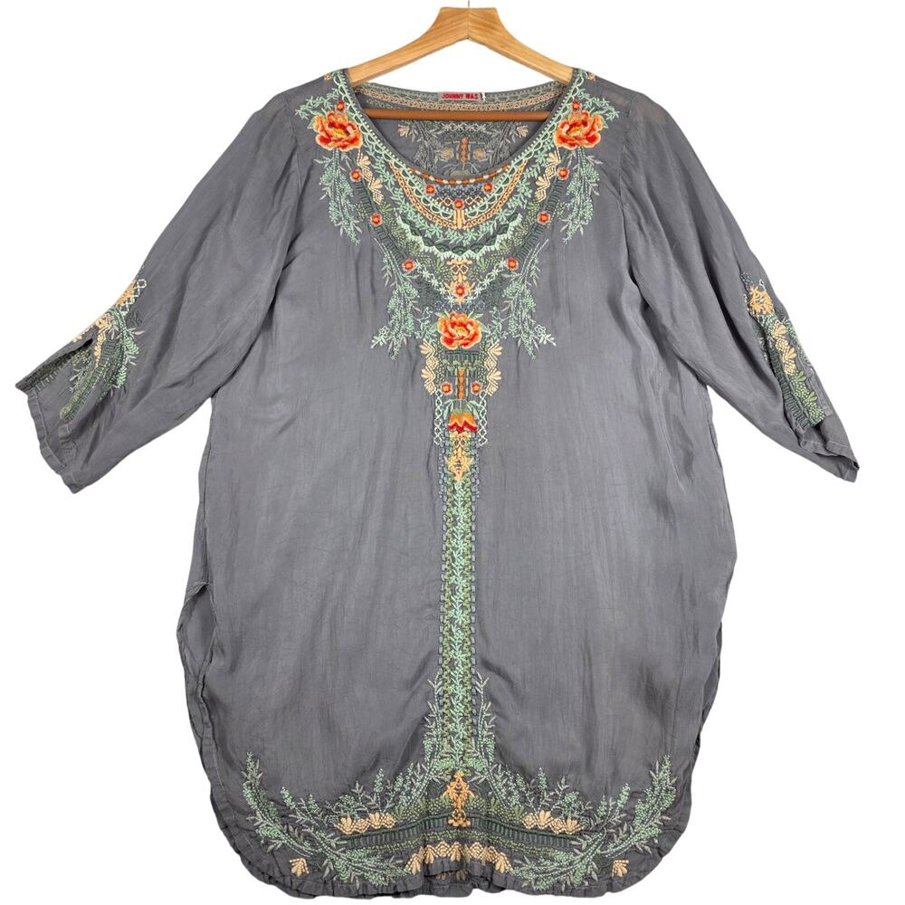 Johnny Was Olive Blossom Tunic Top Gray Floral